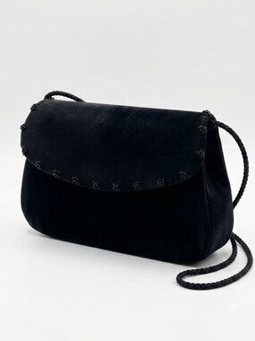 Vintage Black Satin Cocktail Clutch Purse Beaded Evening Bag NYTLITES